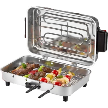Taner Mega Boy Elektrikli Izgara Mangal Barbekü 1100W Kokusuz Gri 40X11X25 cm Tüp