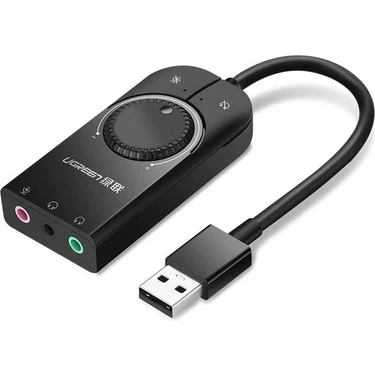 Ugreen USB Harici Stereo Ses Kartı 15cm, Siyah,