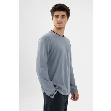 Erkek Pamuklu Double Yaka Uzun Kollu Cep Detaylı Pijama
