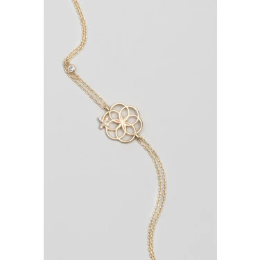 So CHIC Yaşam Çiçeği 18 Ayar Sarı Altın Kaplama 19 Cm Gümüş Şans