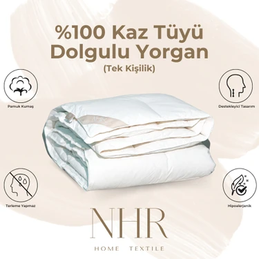 NHR HOME %100 Kaz Tüyü Dolgulu %70 Gıdık Antibakteriyel, Isı Dengeleyici, Tek Kişilik Yorgan /