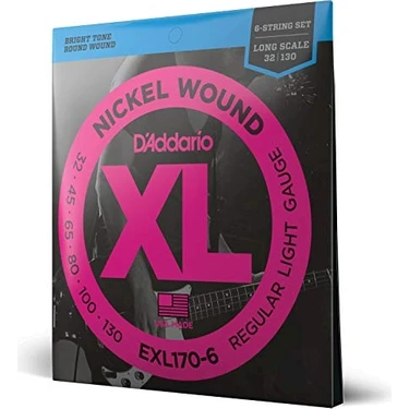 Daddario EXL170-6 Bas Gitar Tel Seti , 6 Telli, Xl, 32-130, Long