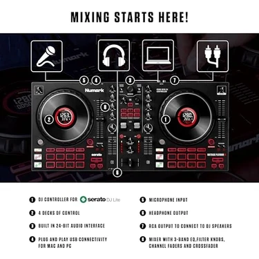 Numark Mixtrack Platinum Fx - 4 Kanal Dj Kontrol Cihazı, 24 Bit Ses, Kulaklık Çıkış, Ses Kartlı, 4