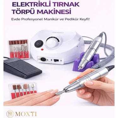 Moxti Elektrikli Profesyonel Tırnak Törpü Makinesi – Manikür & Pedikür Frezesi, 25.000 Rpm, Çift