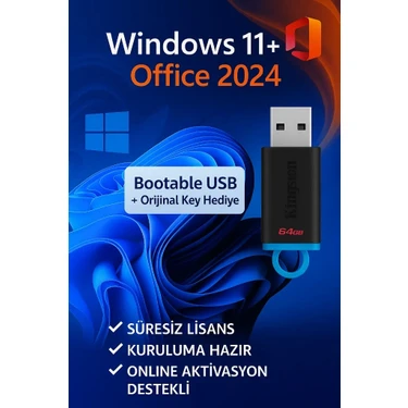 Microsoft Windows 11 & Office 2024 Pro Plus USB Kurulum + Orijinal Hediyeli Lisans - 2025/2026 Key