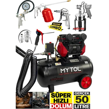 En Çok Tercih Edilen 1,5 Hp 50 Litre Yağsız Sessiz Hava Kompresörü ve Havalı Alet Seti Boya