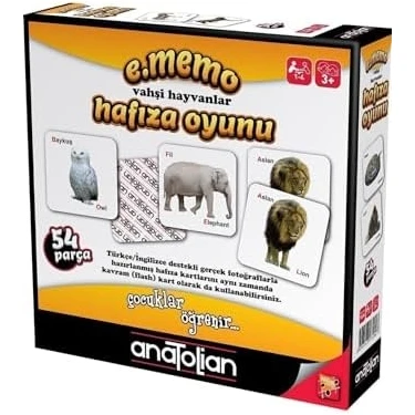 Eğitici Oyun - E.memo Vahşi Hayvanlar Hafıza Oyunu / 54 Parça,