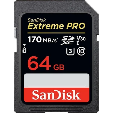 Sandisk Extreme Pro 64GB SDXC Card 170MB/s V30 UHS-I U3 Hafıza