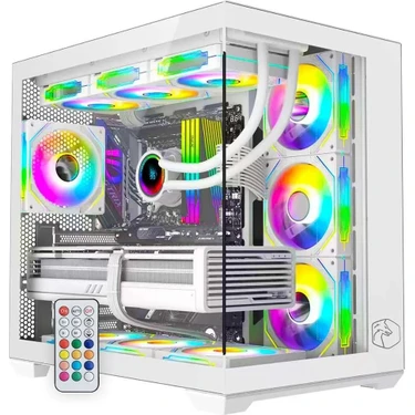 Gametech Prime V2 Kumandalı A-rgb 7x120mm Fanlı Özel Vidasız Paneller Beyaz Gaming Boş Bilgisayar