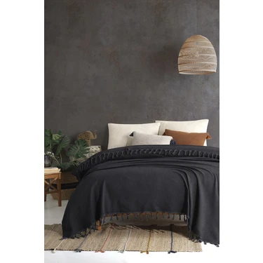 Viaden Sidney Pamuklu Çift Kişilik Pike 200 x 230 cm Düz Siyah Renk 1
