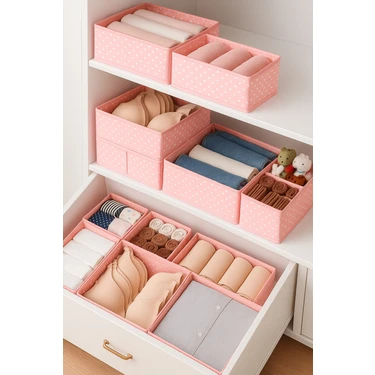 Serstil 6'lı Çekmece Içi Düzenleyici Organizer Set - Çok Amaçlı Dolap Içi Kutu Seti - Pembe