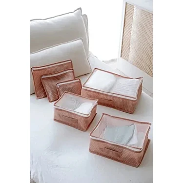 Serstil 6'lı Valiz Düzenleyici Bavul Içi Organizer Set Seyahat Hurcu Pembe