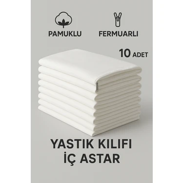 Suvay Pamuklu Fermuarlı İç Yastık Kılıfı 10'lu Beyaz Renkli İç Astar Yastık İç Kılıfı 50x70
