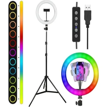 14 Inç (36MJ) Rgb Çok Renkli LED Make Up Selfie Işığı 210 cm Tripot Selfie Çubuğu Tiktok Işığı
