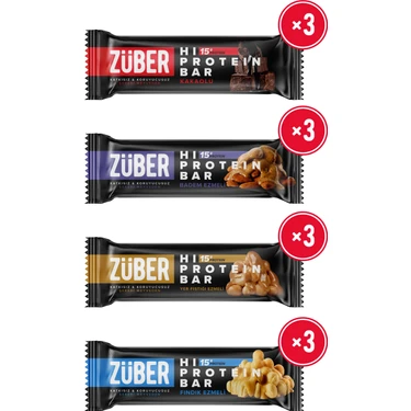 Züber Yüksek Protein Bar Deneme Paketi - 12 Adet X