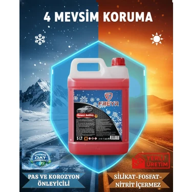 Freyr -42 Derece Organik Kırmızı Antifriz 5 Litre | Uzun Ömürlü Motor Soğutma Sıvısı | Dört Mevsim
