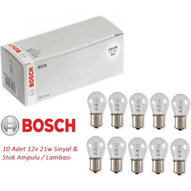 Bosch 12 Volt Beyaz Stop Ve Sinyal Ampulü 10 Adet P21W Özellikli Yüksek