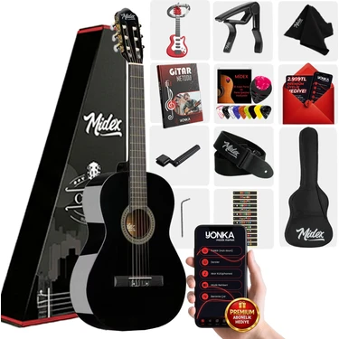 Midex CG-270BK Siyah Klasik Gitar 4/4 Yetişkin Boy Sap Ayarlı Full