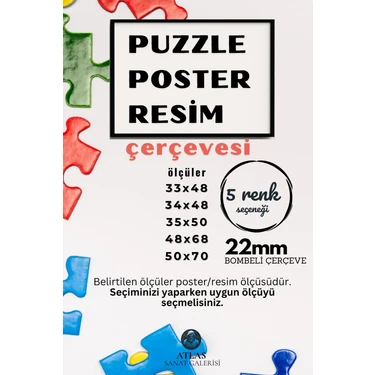Puzzle Çerçevesi - 33x48 cm 500 Parça Renkli Siyah Kahverengi Altın Beyaz