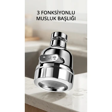 Epilons 3 Fonksiyonlu Döner Krom Musluk Ucu Su Tasarruflu