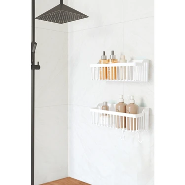Ata Home Yapışkanlı Banyo Rafı - Yüksek Dayanıklılıkta ABS Plastik, Paslanmaz, Beyaz