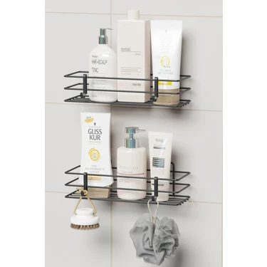 Zabata Yapışkanlı 2'li Set Banyo Rafı Duş Şampuanlık Duvar Düzenleyici