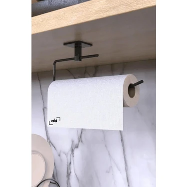 Alsi Home Siyah Rulo Havluluk Havlu Peçetelik Yapışkanlı Pratik Banyo Mutfak Askısı Kağıt Rulo