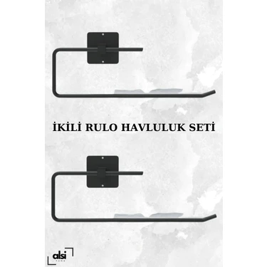 Alsi Home Yapışkanlı Siyah Rulo Havluluk 2’li Set Mutfak Banyo Havluluğu Peçetelik Yapışkanlı Çok