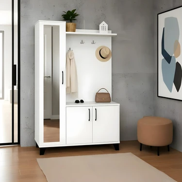 Misterium Loft Aynalı Portmanto ve Askılıklı Vestiyer Takımı -