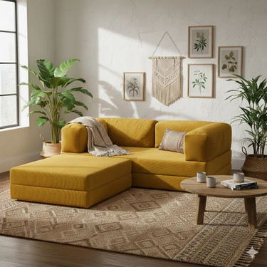 Dechome Yeny Fitilli Kadife | Köşe Koltuk | 160X160 Köşe Takımı | Modüler Köşe Takımı | Yataklı L