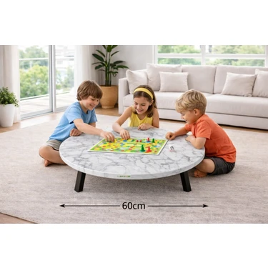 Alesta Life 60  cm  Beyaz Katlanabilir Metal Ayaklı Yer Sofrası | Hamur Açma Tahtası | Oyun Masası