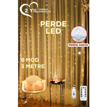 Twin Store Lw-7 300 Ledli 10 Sarkıt Perde LED Işık 3x3 Metre Uzaktan Kumandalı 8 Modlu Peri