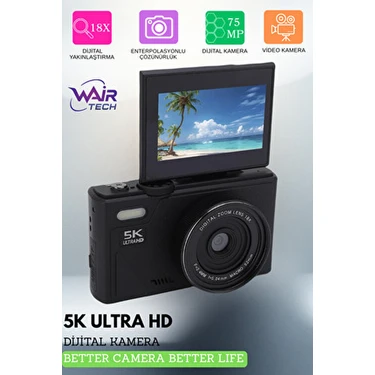 Wair Teknoloji 5K Ultra HD Vlog Kamera 75MP Wifi 18X Zoom Özellikleri ile Yüksek