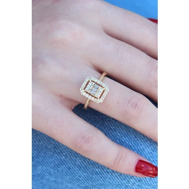 İsmiyle Al Gold Renk Baget Zirkon Taşlı Kadın
