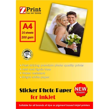 Zprint Canon Yazıcılar Için Yapışkanlı Sticker Fotoğraf Kağıdı 200 gr A4 20