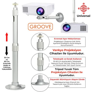 Vankyo Groove 30-60CM Alüminyum Projeksiyon Cihazı Tavan Askı Aparatı Duvar Bağlantı Aparatı
