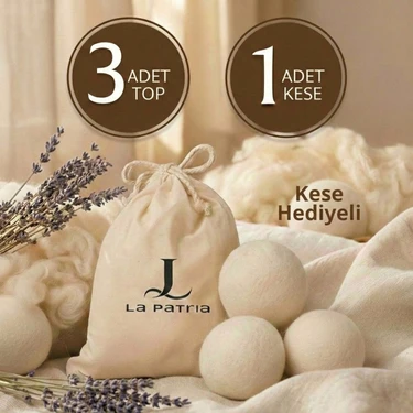 La Patria 3 Adet Xxxl Yün Kurutma Topu - 1 Adet Kese - Kurutma Makinesi için