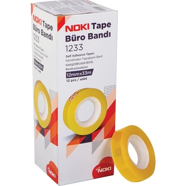 Noki 1233 Büro Bandı 12 mm x 33 metre 12'li Paket Şeffaf Yapışkan