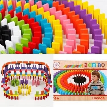 Samatlı Domino 100 Parça Ahşap Taşları Domino Oyunu Renkli Eğitici