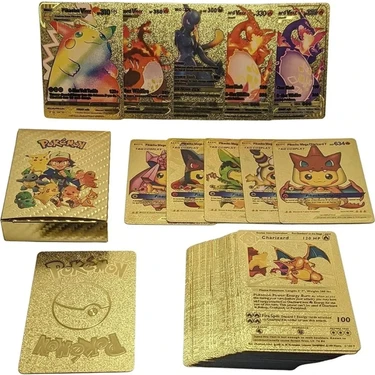 Tinky Winky 55 Adet Pokemon Vmax Gold Card Altın Varaklı Esnek Oyuncu & Koleksiyon Pokemon