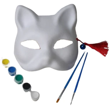 Schulzz Kedi Yüzü Şeklinde Boyasız Mukavva Sert Kalıp Maske Beyaz Renkli DIY