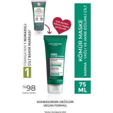 Yves Rocher Arındırıcı Siyah Nokta Karşıtı Kömür Maske-Süksinik Asit-Sebo Active Clear Botanik