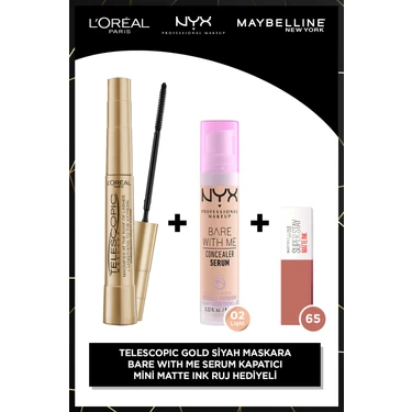 Telescopic Gold Maskara - Siyah + Bare With Me 02 + Ss Matte Ink 65