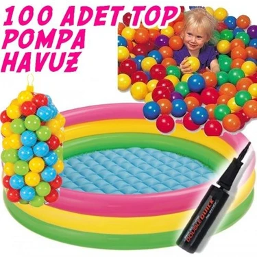 Intex 114x25 cm Şişme Tabanlı Oyun Havuzu Seti – 100 Renkli Top ve Pompa Dahil, Çocuklar İçin