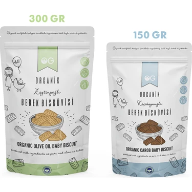 OG natural Organik Bebek Bisküvisi Seti +6 Ay 150+300 Gram Keçiboynuzlu ve Zeytinyağlı
