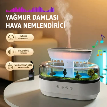 Robeve Yağmur Damlası Hava Nemlendirici - Aromaterapi Difüzör - 7 Renk Rgb - Dinlendirici Sesler -