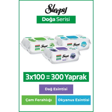 Sleepy Doğa Serisi Yüzey Temizlik Havlusu & Mendili Çam & Okyanus & Dağ Esintisi 3x100 (300