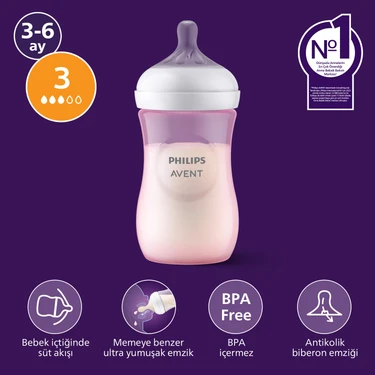 Philips Avent Doğal Tepkili PP Pembe Biberon, 260ml, 3-6 Ay,