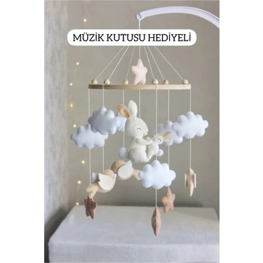 Ahşap Kasnaklı Yenidoğan Bebek Dönencesi - Baby Shower Hediyesi Müzikli Beşik