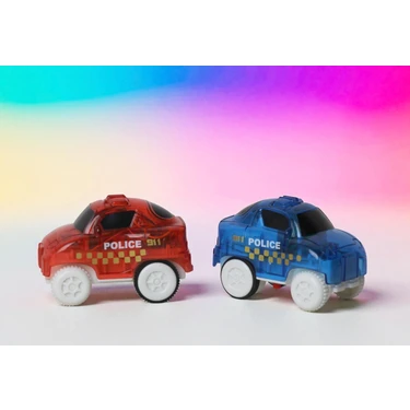 Elifeshop Magic Tracks Uyumlu 2’li LED Işıklı Oyuncak Polis Arabası Seti – Karanlıkta Parlayan Ray